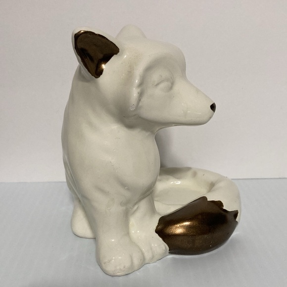 White Ceramic FOX Bronze Accents Candle Holder BETTER HOMES AND GARDENS 5 inches - Picture 6 of 12